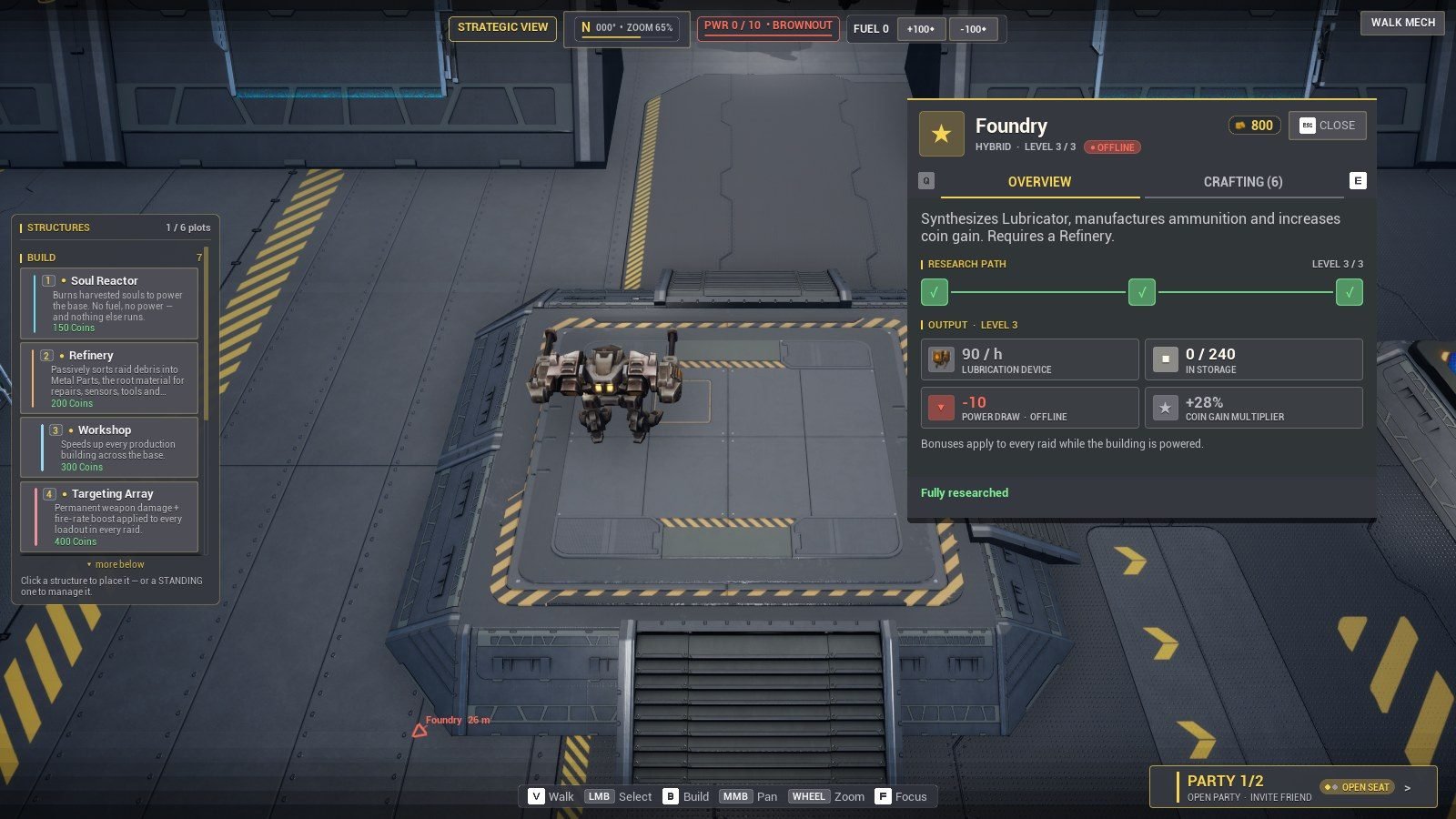 Strategic view of the base with the Foundry panel open